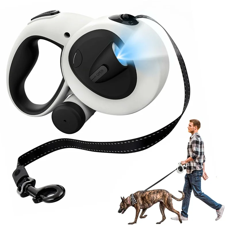 5m Auto Retractable Dog Leash with LED Light Reflective Pet Walking Lead Rope for Large Dogs Up to 50KG