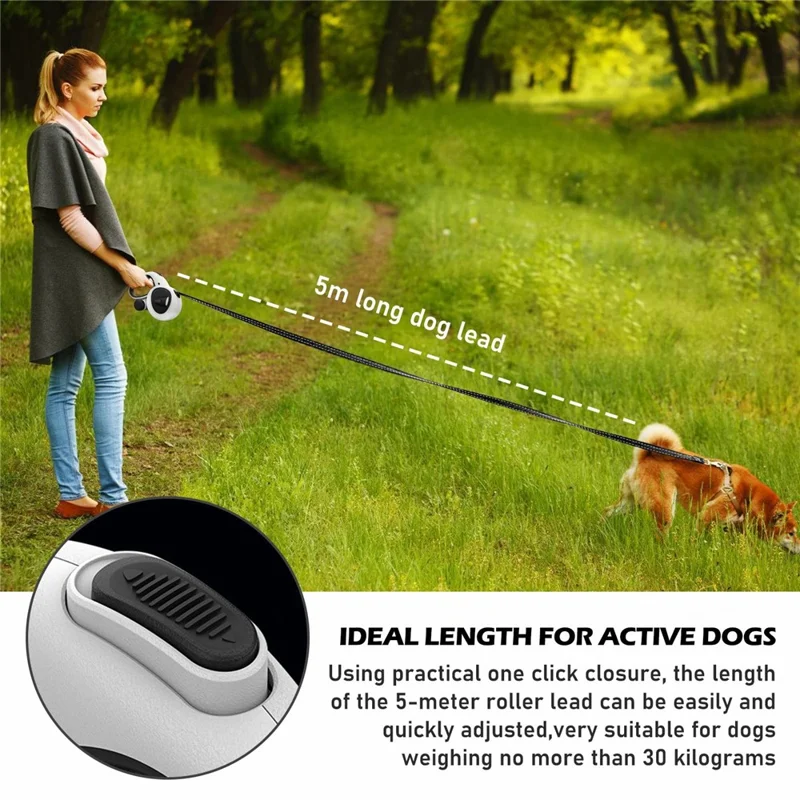 Correa Retráctil para Perros de 5M con Luz LED Reflectante para Perros Medianos / Pequeños, hasta 30Kg