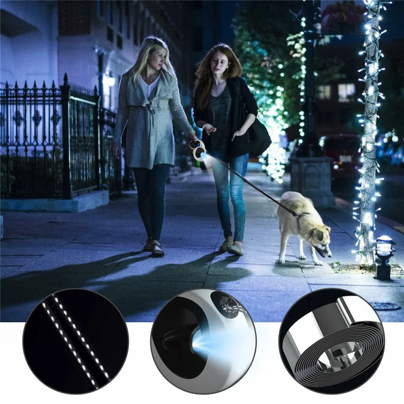 Correa Retráctil para Perros de 5M con Luz LED Reflectante para Perros Medianos / Pequeños, hasta 30Kg