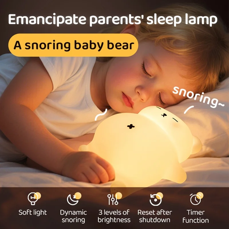 Kuscheliger Bär Schlafhilfe Nachtlicht mit Tap-Steuerung, Silikon-Lampe mit weißem Rauschen zur Entspannung vor dem Schlafengehen