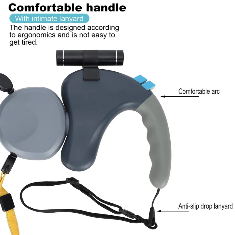 360 Degree Rotating Retractable Dog Leash Dual Head Walking Lead with LED Light for 2 Dogs - Grey