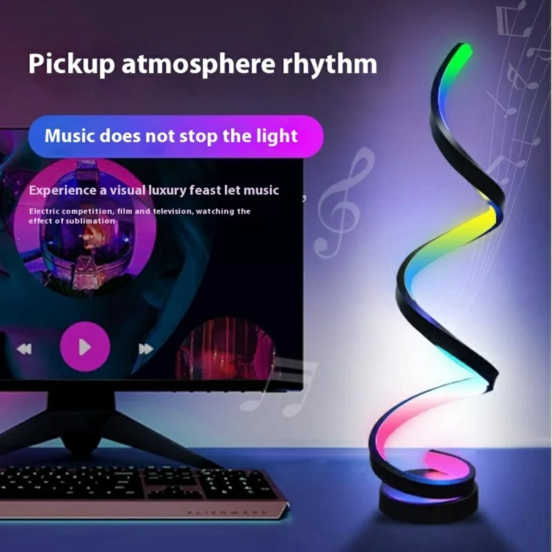 Lampe de bureau KBB-63 RGB Ambiante Design Spirale Activée par le Son, Éclairage de Nuit, Contrôle par Fil + Télécommande + Application