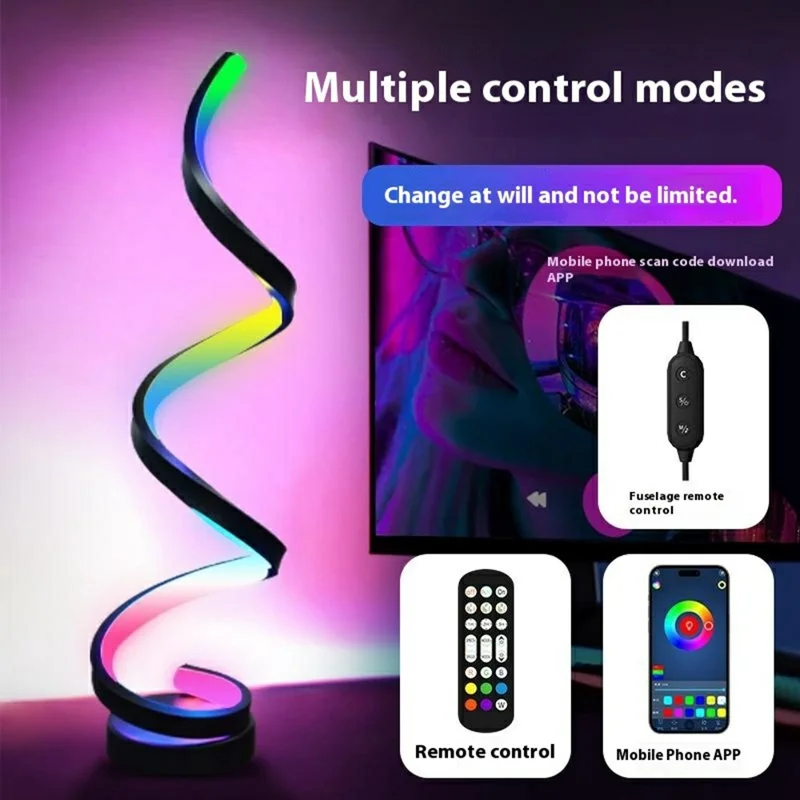 Lampe de bureau KBB-63 RGB Ambiante Design Spirale Activée par le Son, Éclairage de Nuit, Contrôle par Fil + Télécommande + Application