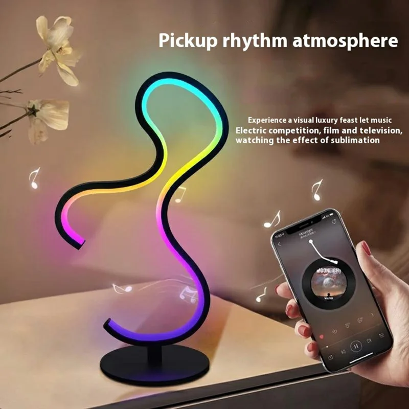 KBB-64 Irregular Shape LED Desktop Ambient Light RGB Rhythm Sound Activated Night Lamp, Wire + Remote + APP Control