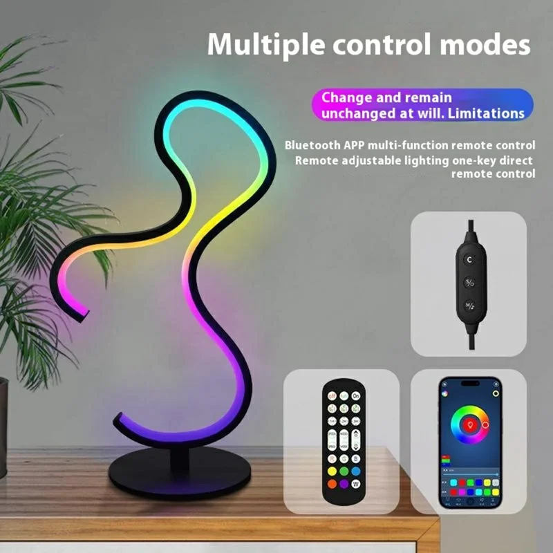 KBB-64 Irregular Shape LED Desktop Ambient Light RGB Rhythm Sound Activated Night Lamp, Wire + Remote + APP Control