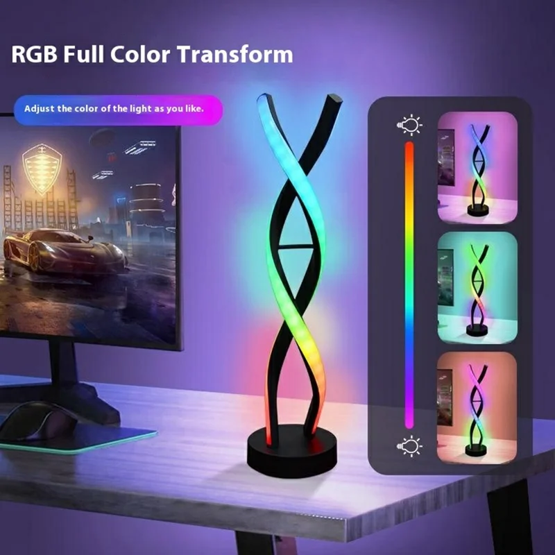 KBB-65 Sound Activated Gaming RGB Ambient Light Cross Spiral Design Desk Lamp, Wire + Remote + APP Control