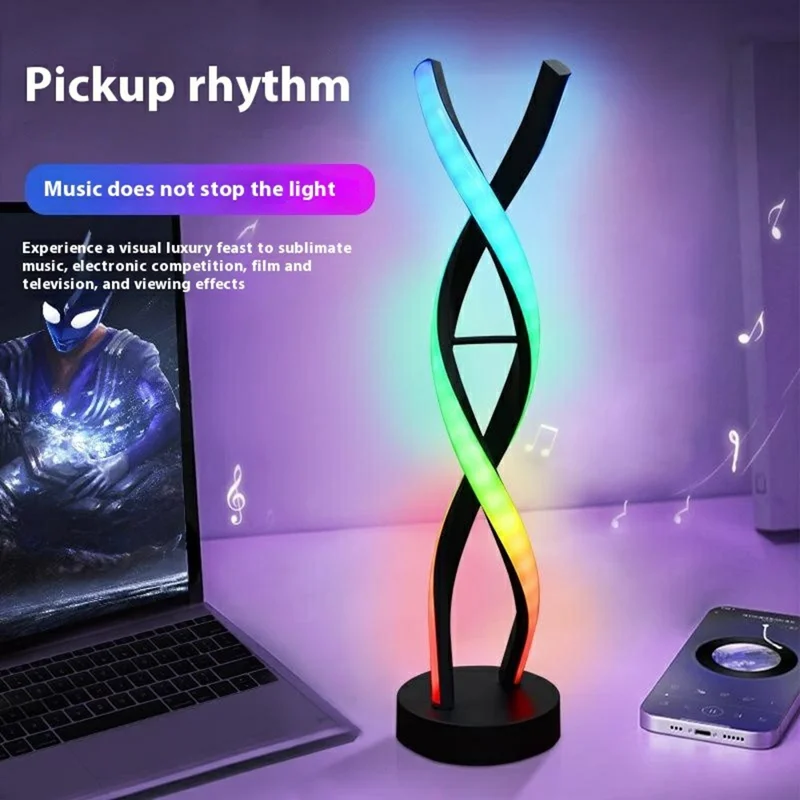 KBB-65 Sound Activated Gaming RGB Ambient Light Cross Spiral Design Desk Lamp, Wire + Remote + APP Control