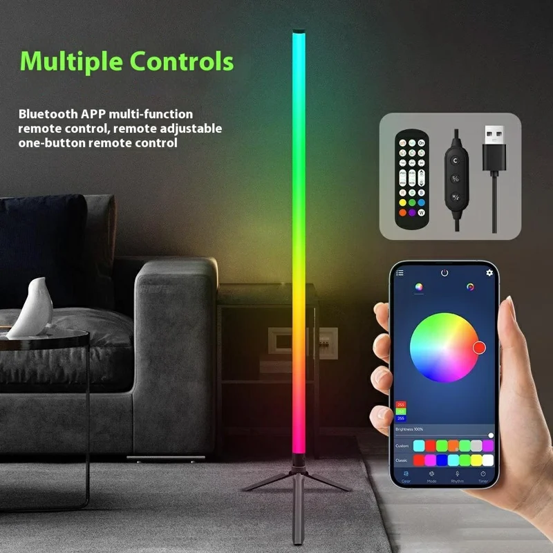 KBB-45 RGB Floor Lamp Music Sync Ambient Light for Bedroom  /  Living Room, Button + Remote + APP Control