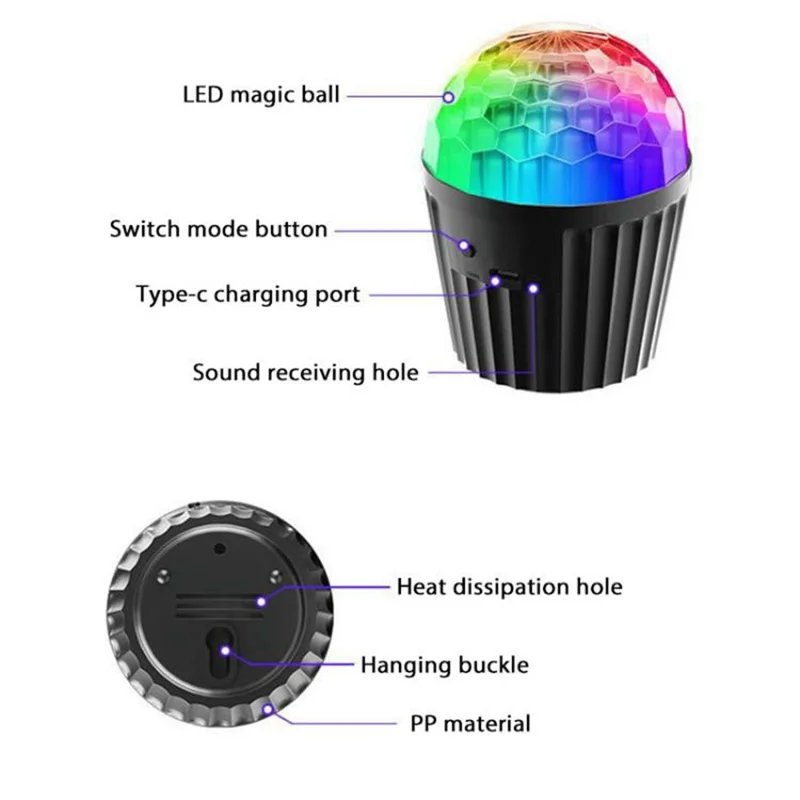 3W Sound Activated Striped Mini Magic Ball LED Light RGB Stage Lamp for KTV Bar (With Remote)