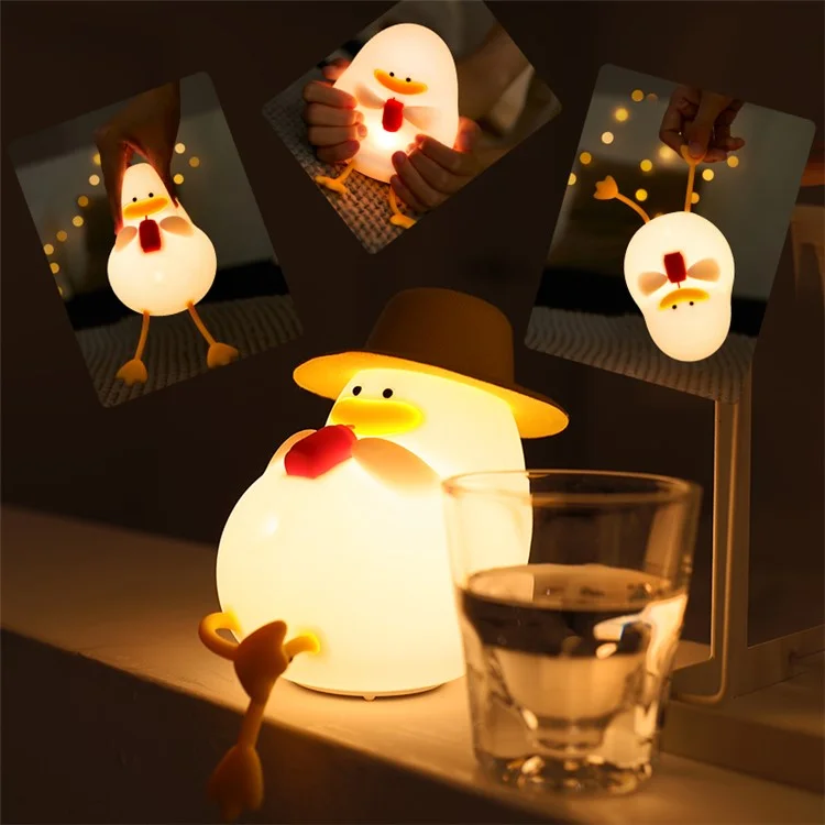 XR-MM-L2206 Cute Duck Shape Night Light Soft Silicone Kids Sleeping Night Lamp Color-changing LED Light Timer Function - Without Hat