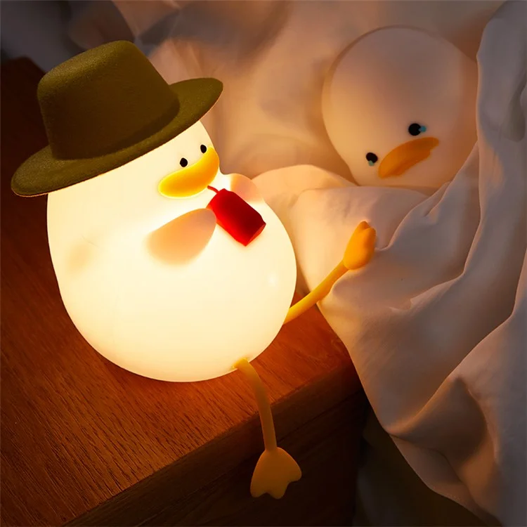 XR-MM-L2206 Cute Duck Shape Night Light Soft Silicone Kids Sleeping Night Lamp Color-changing LED Light Timer Function - Without Hat