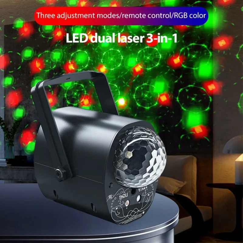 LED Stage Laser Projector Light with Handle Sound Activated Disco Ball Lamp for Party / Bar / KTV (With Remote)