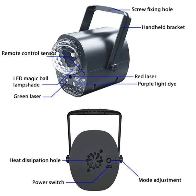 LED Stage Laser Projector Light with Handle Sound Activated Disco Ball Lamp for Party / Bar / KTV (With Remote)