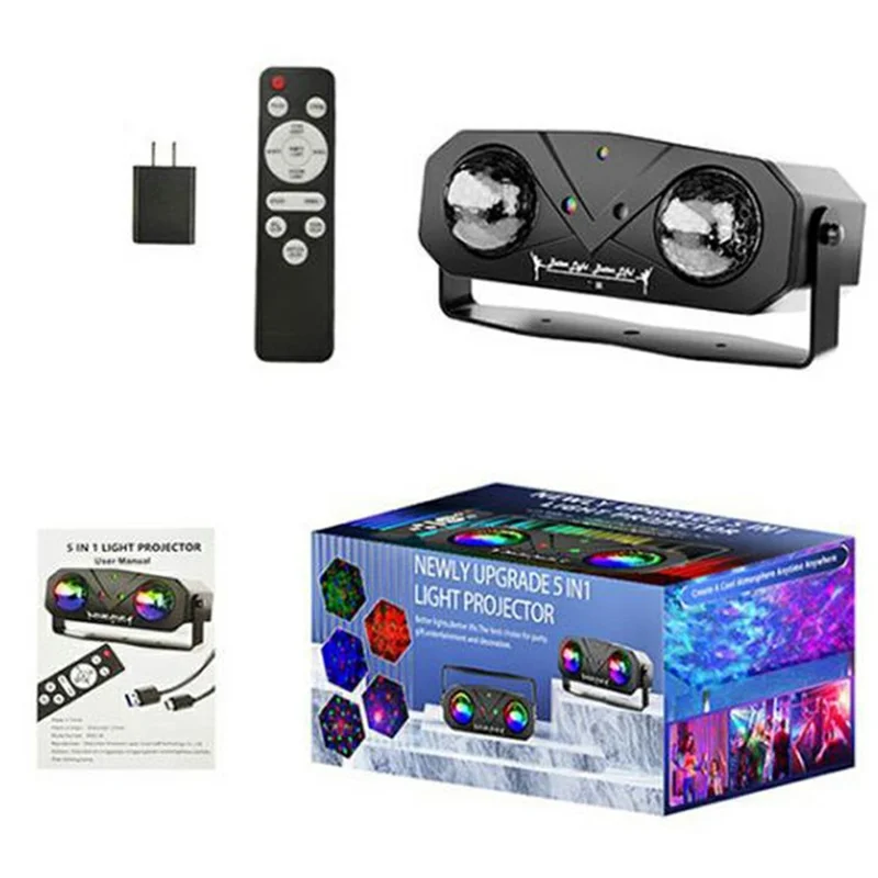 12W LED Party Light Water Wave Effect Rotating Disco Ball Remote Control Laser Projector, with Power Adapter - US Plug