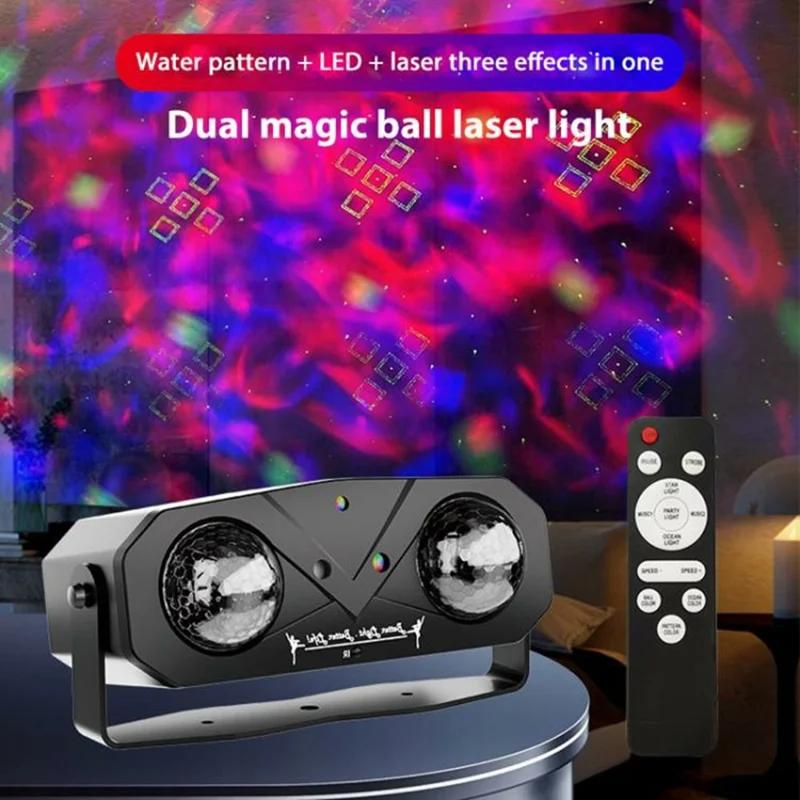 Luz de Festa LED de 12W com Efeito de Onda de Água, Bola de Discoteca Giratória com Controle Remoto, Projetor a Laser, com Cabo USB de 1,5m