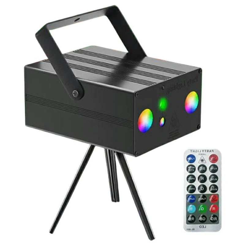 10W Square LED Stage Light with Remote Control Laser Projector Sound Activated Strobe Lamp for Home / Bar / KTV - US Plug