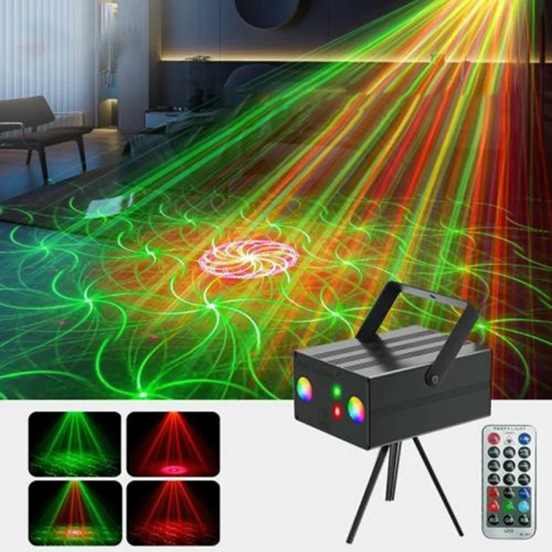 10W Square LED Stage Light with Remote Control Laser Projector Sound Activated Strobe Lamp for Home / Bar / KTV - US Plug