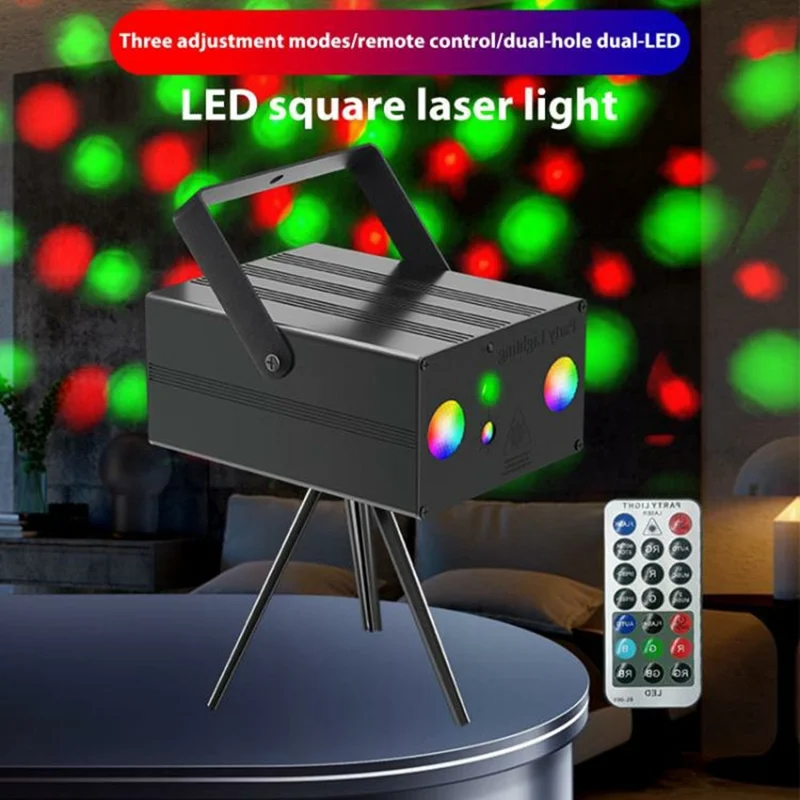 10W Square LED Stage Light with Remote Control Laser Projector Sound Activated Strobe Lamp for Home / Bar / KTV - US Plug