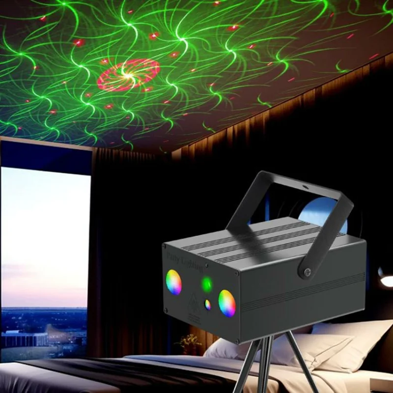 10W Square LED Stage Light with Remote Control Laser Projector Sound Activated Strobe Lamp for Home / Bar / KTV - US Plug