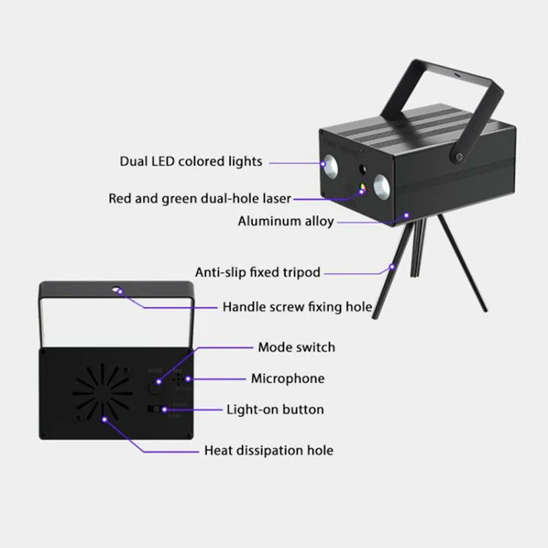 10W Square LED Stage Light with Remote Control Laser Projector Sound Activated Strobe Lamp for Home / Bar / KTV - US Plug