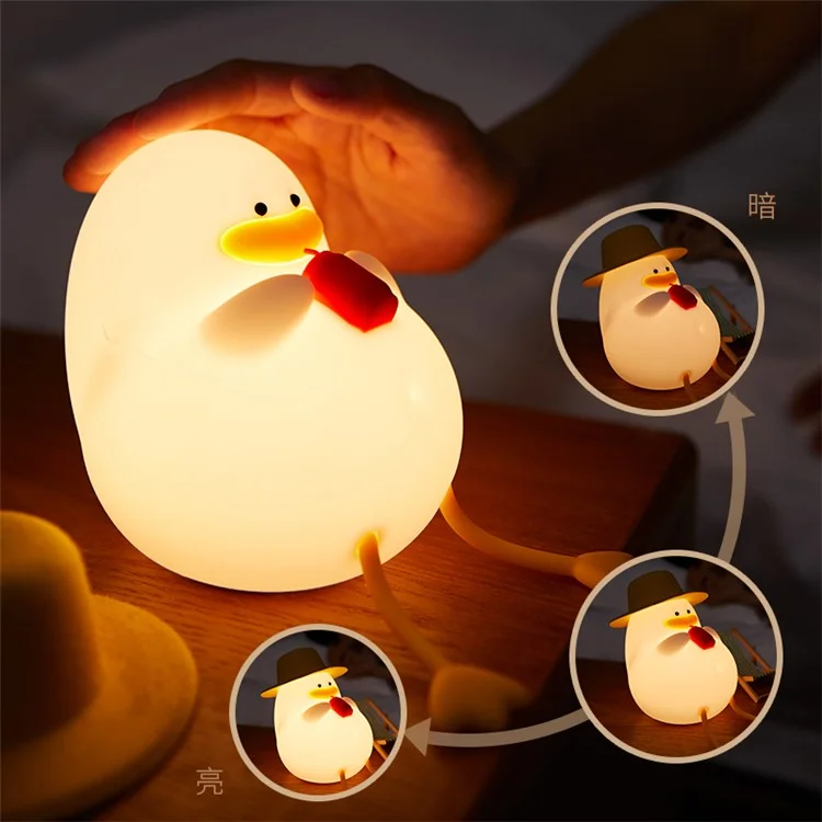 XR-MM-L2206 Color-changing Duck Shaped LED Night Light Timer Function Cute Silicone Children Sleeping Night Lamp - With Hat