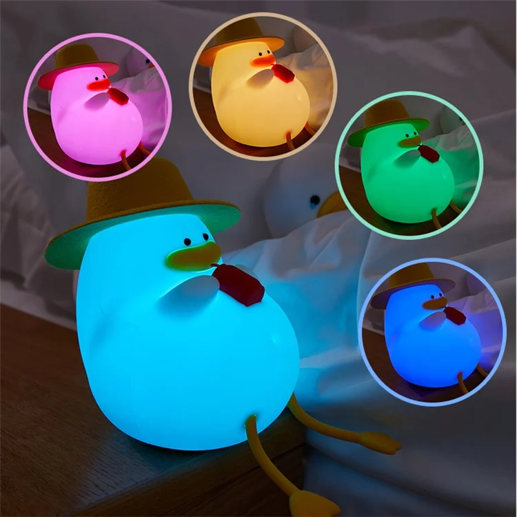 XR-MM-L2206 Color-changing Duck Shaped LED Night Light Timer Function Cute Silicone Children Sleeping Night Lamp - With Hat