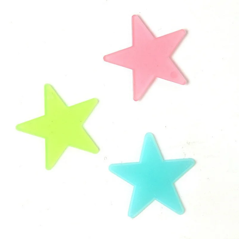 100Pcs 3cm 3D Plastic Stars Luminous Wall Decals Bedroom Party Classroom Self Adhesive Fluorescent Decor - Mix Color