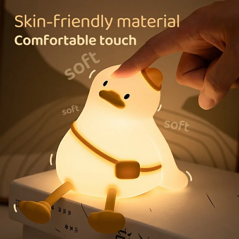Cute Cartoon Duck Night Light Tap Control Silicone Bedside Lamp with Timer Desk Decor