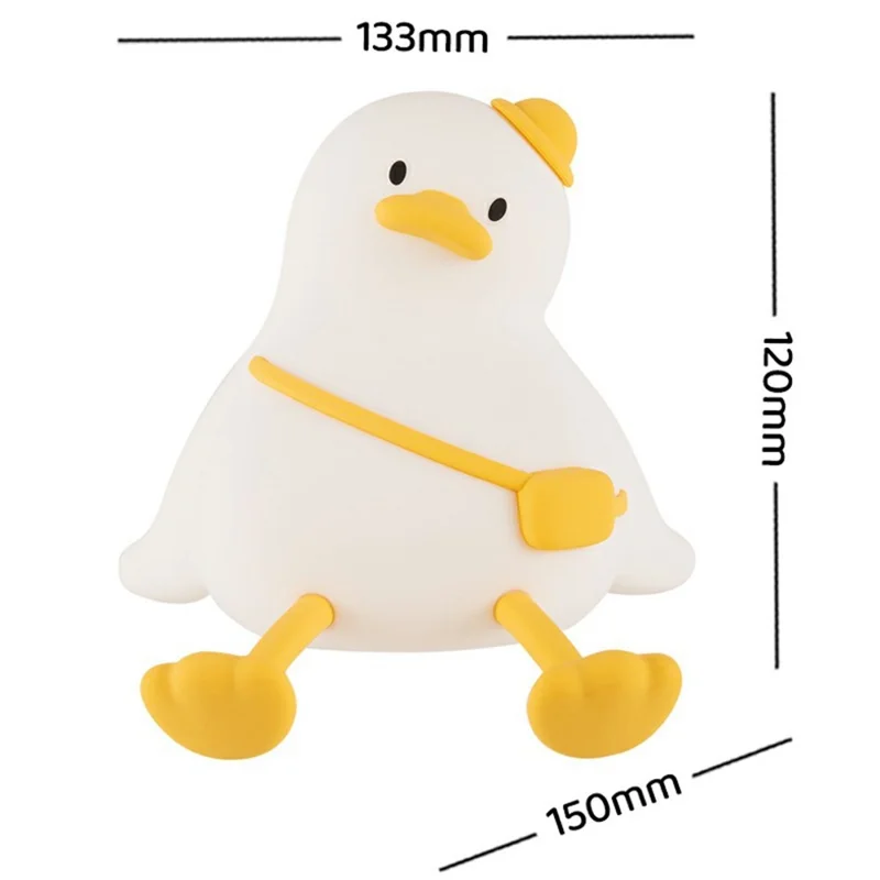 Cute Cartoon Duck Night Light Tap Control Silicone Bedside Lamp with Timer Desk Decor