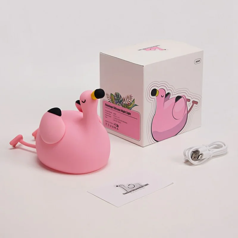 Pink Bird Night Light Tap Control Silicone Bedside Lamp with Timer Desk Decor Stress Relief Toy