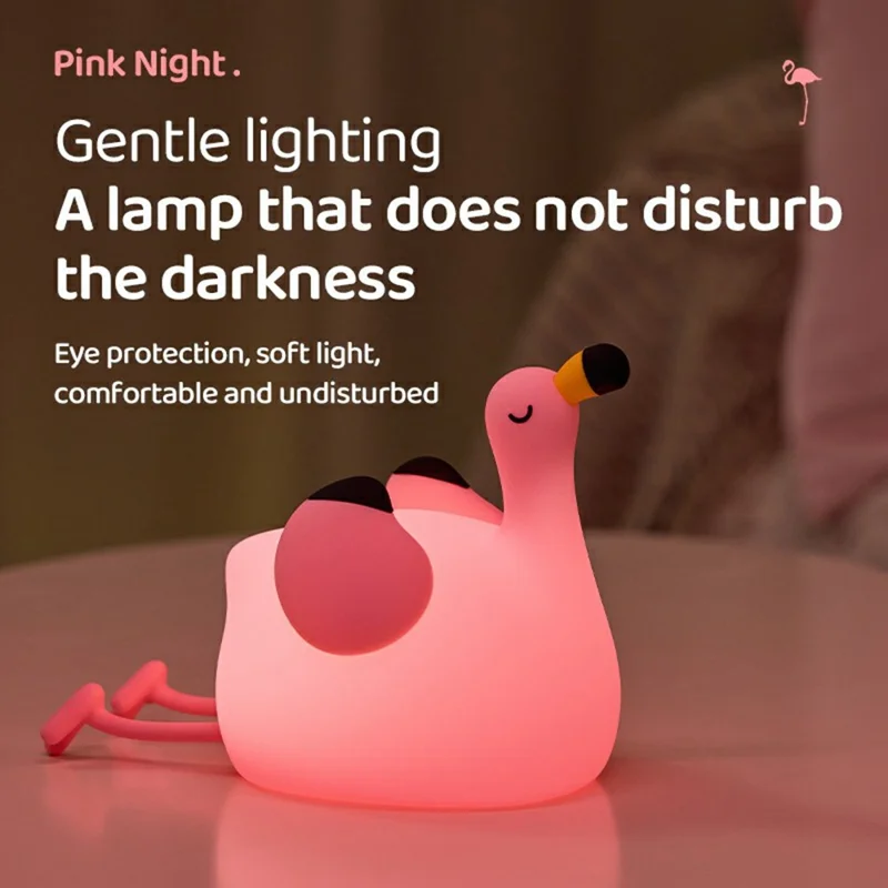 Pink Bird Night Light Tap Control Silicone Bedside Lamp with Timer Desk Decor Stress Relief Toy