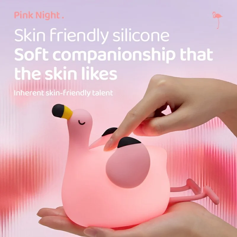Pink Bird Night Light Tap Control Silicone Bedside Lamp with Timer Desk Decor Stress Relief Toy