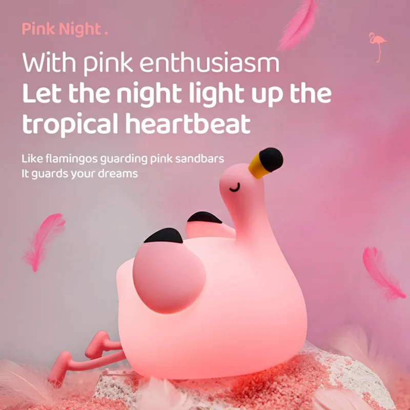 Pink Bird Night Light Tap Control Silicone Bedside Lamp with Timer Desk Decor Stress Relief Toy