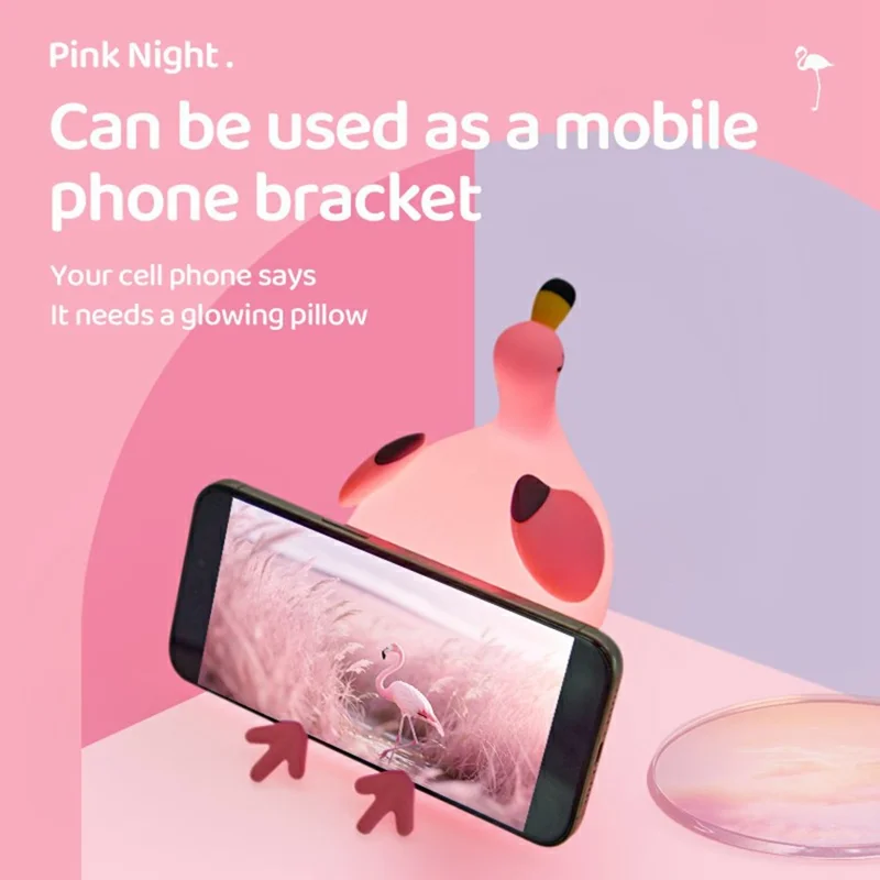 Pink Bird Night Light Tap Control Silicone Bedside Lamp with Timer Desk Decor Stress Relief Toy