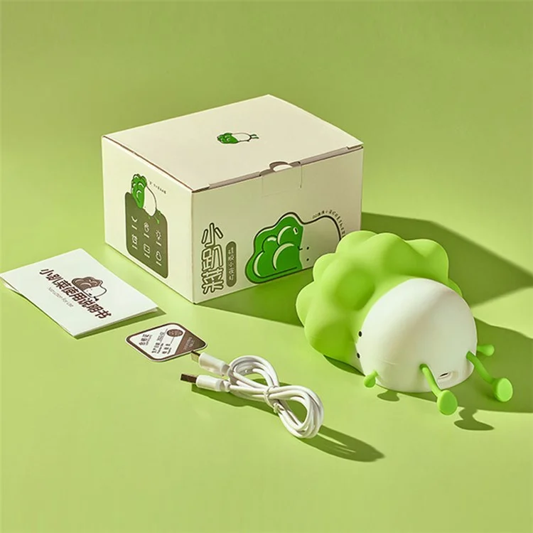 K-1110 Cute Cabbage Shape Night Light Soft Silicone Stress Relief Hand Toy LED Lamp with Phone Holder Stand and Timer Function - Verde