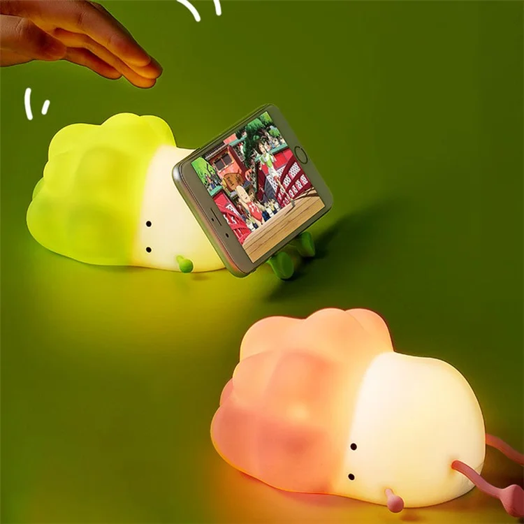K-1110 Cute Cabbage Shape Night Light Soft Silicone Stress Relief Hand Toy LED Lamp with Phone Holder Stand and Timer Function - Verde