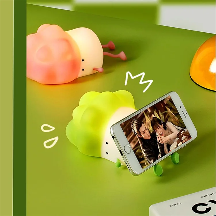 K-1110 Cute Cabbage Shape Night Light Soft Silicone Stress Relief Hand Toy LED Lamp with Phone Holder Stand and Timer Function - Verde