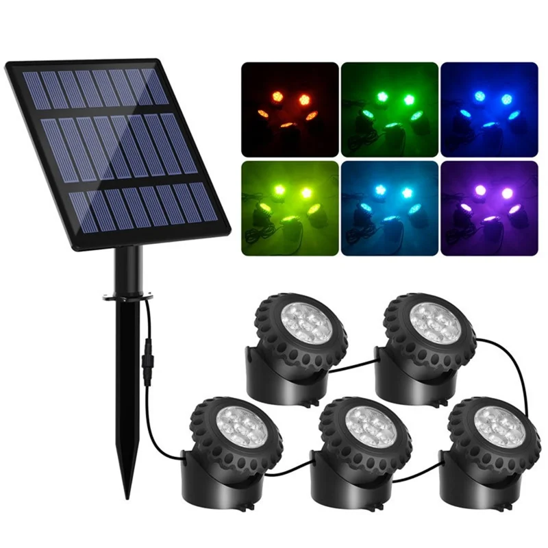 TS-S5405 5 in 1 Solar Underwater Lights IP68 Waterproof Pond Fish Tank Landscape Lamp, Base Type