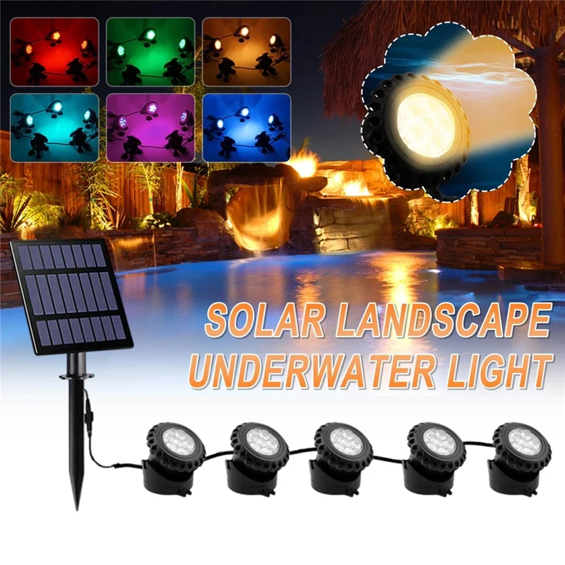 TS-S5405 5 in 1 Solar Underwater Lights IP68 Waterproof Pond Fish Tank Landscape Lamp, Base Type