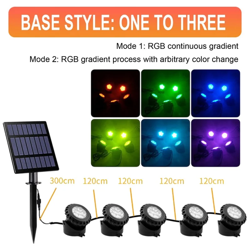 TS-S5405 5 in 1 Solar Underwater Lights IP68 Waterproof Pond Fish Tank Landscape Lamp, Base Type