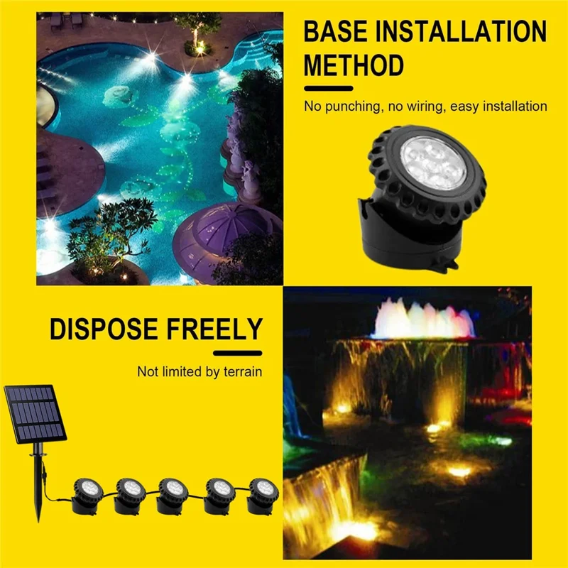 TS-S5405 5 in 1 Solar Underwater Lights IP68 Waterproof Pond Fish Tank Landscape Lamp, Base Type