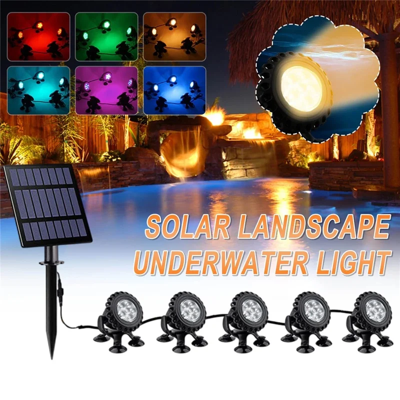 TS-S5405 5 in 1 Solar Underwater Lights IP68 Waterproof Pond Fish Tank Landscape Lamp, Suction Cup Type