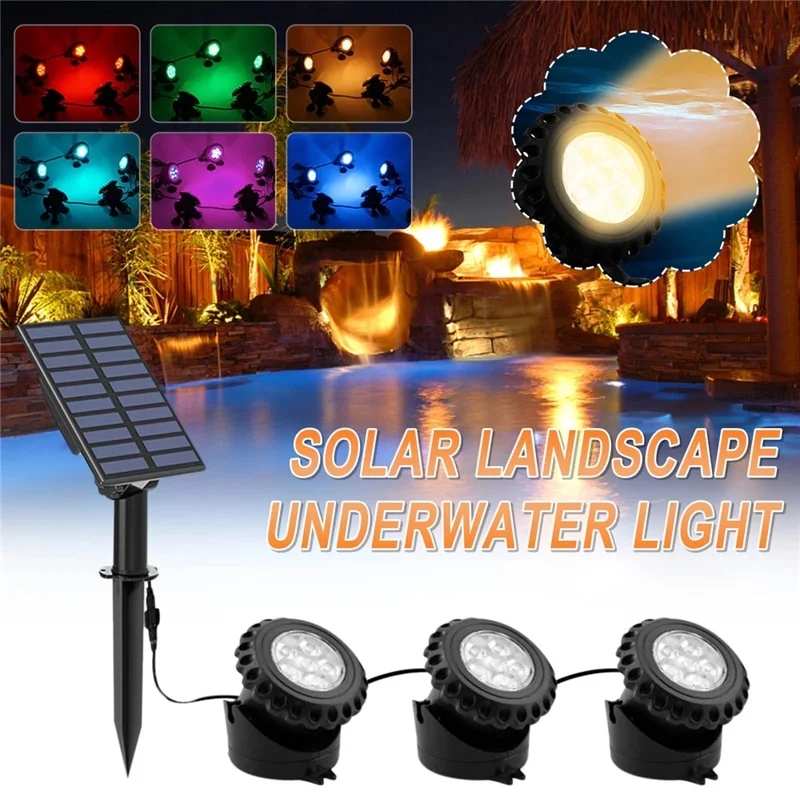 TS-S5405 3 in 1 Solar Underwater Lights IP68 Waterproof Pond Fish Tank Landscape Lamp, Base Type