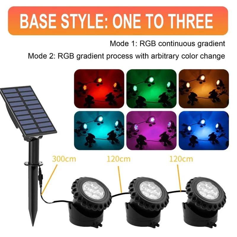 TS-S5405 3 in 1 Solar Underwater Lights IP68 Waterproof Pond Fish Tank Landscape Lamp, Base Type