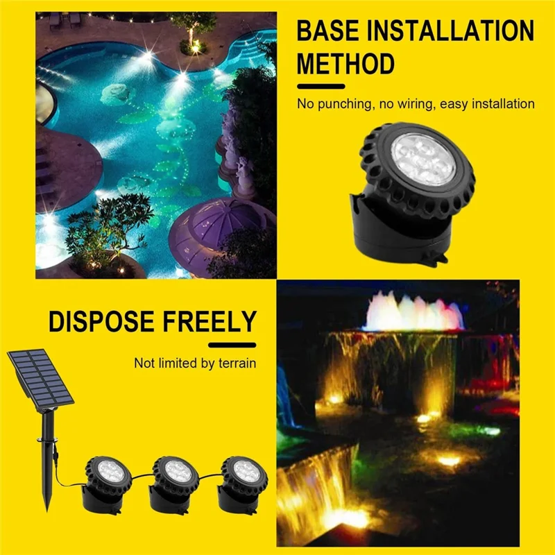 TS-S5405 3 in 1 Solar Underwater Lights IP68 Waterproof Pond Fish Tank Landscape Lamp, Base Type
