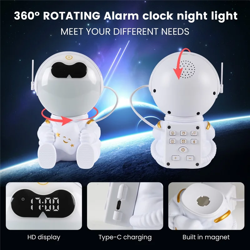 GR-22 Astronaut Holding Star RGB Color Changing Night Light Alarm Clock White Noise Machine Bluetooth-compatible Speaker