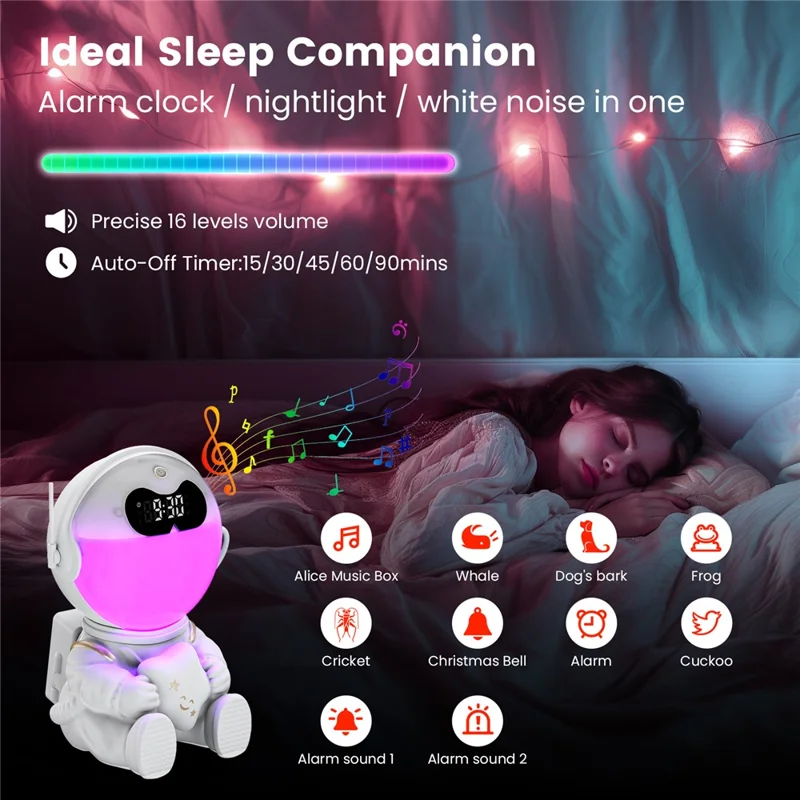GR-22 Astronaut Holding Star RGB Color Changing Night Light Alarm Clock White Noise Machine Bluetooth-compatible Speaker
