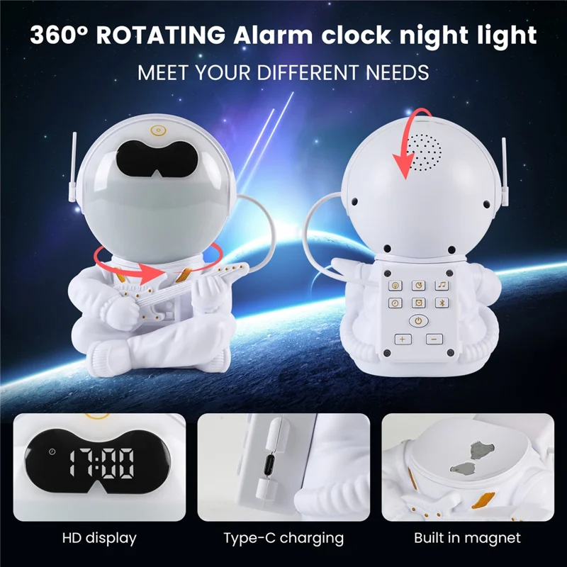 GR-21 Astronaut Holding Guitar RGB Color Changing Night Light Alarm Clock White Noise Machine Bluetooth-compatible Speaker