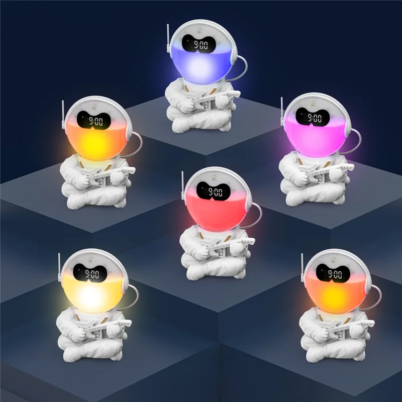 GR-21 Astronaut Holding Guitar RGB Color Changing Night Light Alarm Clock White Noise Machine Bluetooth-compatible Speaker