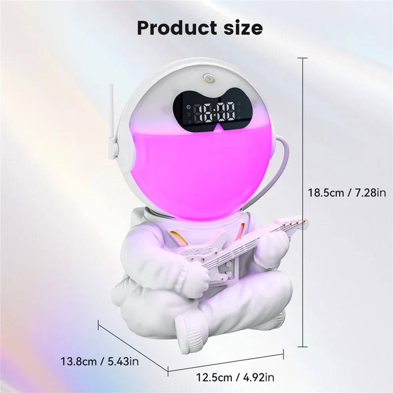 GR-21 Astronaut Holding Guitar RGB Color Changing Night Light Alarm Clock White Noise Machine Bluetooth-compatible Speaker